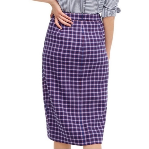 EUC like new size 12 Large J. Crew Purple Plaid Pencil Skirt with buttons. - Picture 3 of 14